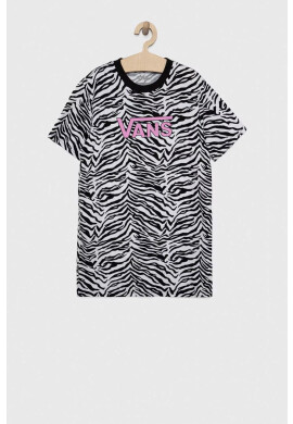 Vans Детска памучна рокля ZEBRA DAZE RELAXED TEE White в черно къс модел със стандартна кройка - Pepit.bg