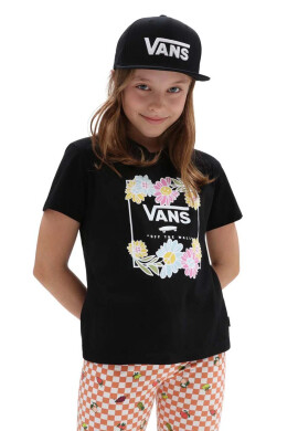 Vans Детска памучна тениска ELEVATED FLORAL CREW Black в черно с принт - Pepit.bg
