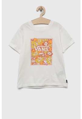 Vans Детска памучна тениска PSYCHEDELIC FLORAL BOX marshmallow в бяло - Pepit.bg