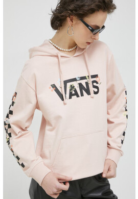 Vans Памучен суичър в розово с качулка с принт - Pepit.bg