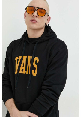 Vans Памучен суичър в черно с качулка с принт - Pepit.bg