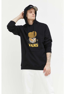 Vans Памучен суичър в черно с качулка с принт - Pepit.bg