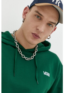 Vans Памучен суичър в зелено с качулка с изчистен дизайн - Pepit.bg