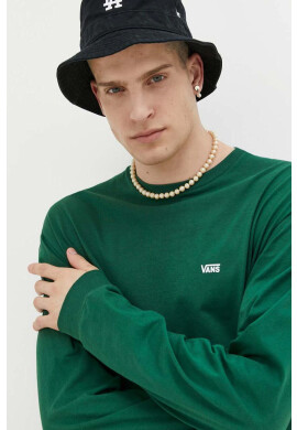 Vans Памучна блуза с дълги ръкави в зелено с изчистен дизайн - Pepit.bg