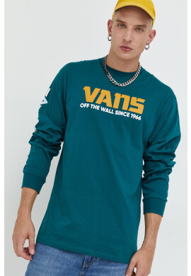 Vans Памучна блуза с дълги ръкави в зелено с принт - Pepit.bg