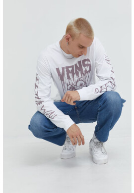 Vans Памучна блуза с дълги ръкави в бяло с принт - Pepit.bg