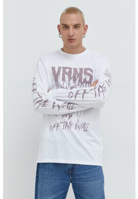 Vans Памучна блуза с дълги ръкави в бяло с принт - Pepit.bg