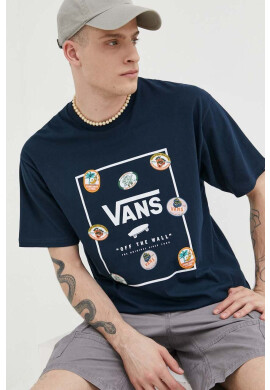Vans Памучна тениска в тъмносиньо с принт - Pepit.bg
