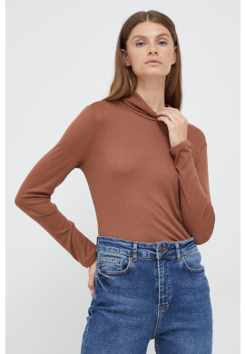 Vero Moda Блуза с дълги ръкави в кафяво с поло - Pepit.bg