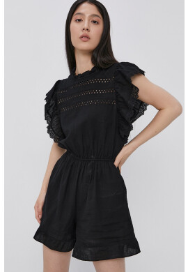 Vero Moda Гащеризон в черно с лен с овално деколте - Pepit.bg