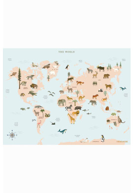 Vissevasse Постер World Map Animal 50x70 cm - Pepit.bg