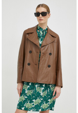 Weekend Max Mara Koжено яке в кафяво с преходна изолация с уголемена кройка - Pepit.bg