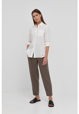 Weekend Max Mara Ленена риза в синьо със стандартна кройка с класическа яка - Pepit.bg