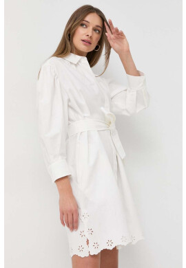 Weekend Max Mara Рокля с лен в бяло къса със стандартна кройка - Pepit.bg