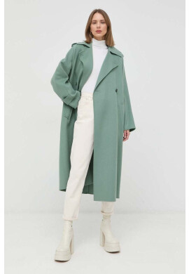 Weekend Max Mara Вълнено палто в зелено преходен модел с двуредно закопчаване - Pepit.bg