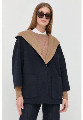 Weekend Max Mara Вълнено палто с две лица в тъмносиньо с преходна изолация с уголемена кройка - Pepit.bg