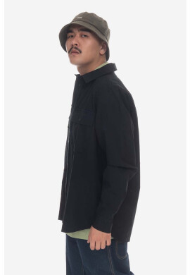 Wood Wood Памучна риза Avenir Crispy Ripstop Shirt 12315311-5276 BLACK мъжка в черно със стандартна кройка с класическа яка - Pepit.bg
