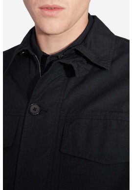 Wood Wood Памучна риза Avenir Crispy Ripstop Shirt 12315311-5276 BLACK мъжка в черно със стандартна кройка с класическа яка - Pepit.bg