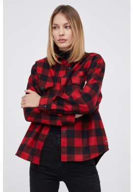 Woolrich Вълнена риза дамска в червено със свободна кройка с класическа яка - Pepit.bg