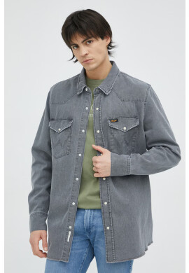 Wrangler Дънкова риза мъжка в сиво със стандартна кройка с класическа яка - Pepit.bg