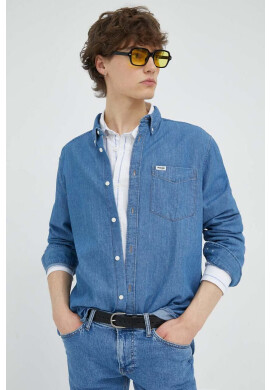 Wrangler Дънкова риза мъжка в синьо със стандартна кройка с класическа яка - Pepit.bg