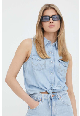 Wrangler Дънкова риза мъжка в синьо със свободна кройка с класическа яка - Pepit.bg