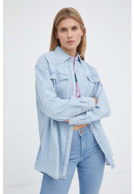 Wrangler Дънкова риза дамска в синьо със свободна кройка с класическа яка - Pepit.bg