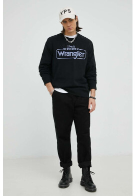 Wrangler Памучен суичър в черно с принт - Pepit.bg