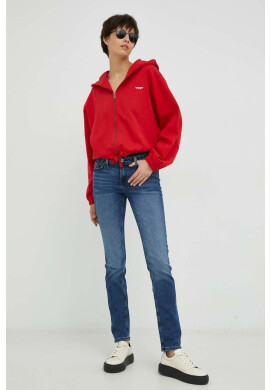 Wrangler Памучен суичър в червено с качулка с изчистен дизайн - Pepit.bg