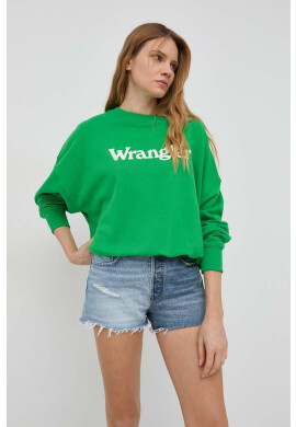 Wrangler Памучен суичър в зелено с принт - Pepit.bg