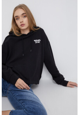 Wrangler Памучен суичър дамски в черно с изчистен дизайн - Pepit.bg