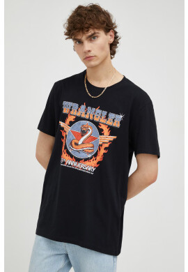 Wrangler Памучна тениска в черно с принт - Pepit.bg
