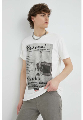 Wrangler Памучна тениска в бежово с принт - Pepit.bg