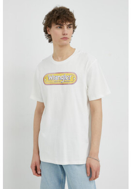 Wrangler Памучна тениска в бяло с принт - Pepit.bg