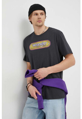 Wrangler Памучна тениска в черно с принт - Pepit.bg