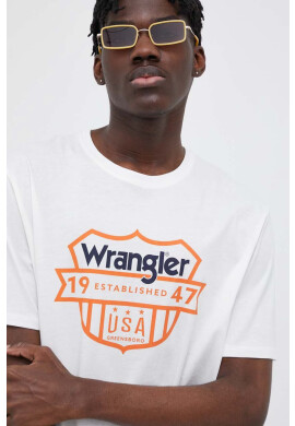Wrangler Памучна тениска в бяло с принт - Pepit.bg