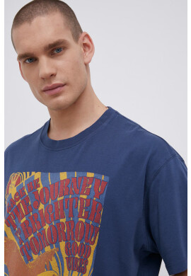 Wrangler Памучна тениска в тъмносиньо с принт - Pepit.bg