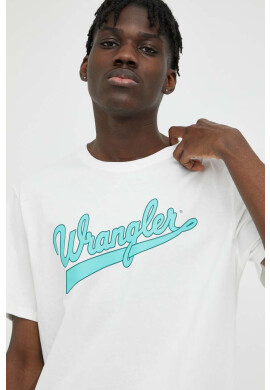 Wrangler Памучна тениска в бяло с принт - Pepit.bg