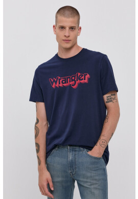 Wrangler Памучна тениска в тъмносиньо с принт - Pepit.bg