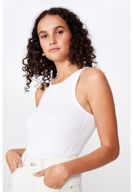Cotton On Бял дамски basic потник Turnback - Pepit.bg