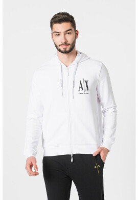ARMANI EXCHANGE Памучно худи с бродирано лого - Бял - Pepit.bg