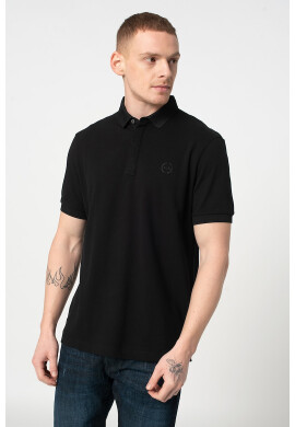 ARMANI EXCHANGE Слим тениска с яка и лого - Черен - Pepit.bg