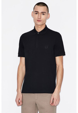 ARMANI EXCHANGE Слим тениска с яка и лого - Тъмносин - Pepit.bg