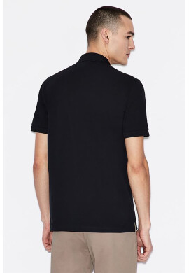 ARMANI EXCHANGE Слим тениска с яка и лого - Тъмносин - Pepit.bg