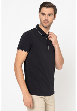ARMANI EXCHANGE Тениска с яка с къс цип - Тъмносин - Pepit.bg