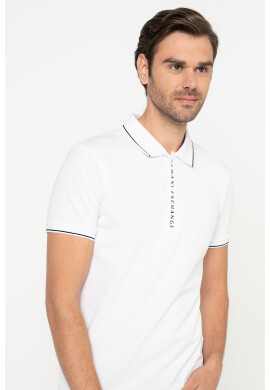 ARMANI EXCHANGE Тениска с яка с къс цип - Бял - Pepit.bg