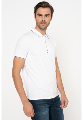 ARMANI EXCHANGE Тениска с яка с къс цип - Бял - Pepit.bg