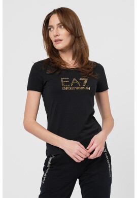 EA7 Слим тениска с модал и лого - Златист/Черен - Pepit.bg