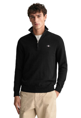 Gant Памучен пуловер с къс цип - Черен - Pepit.bg