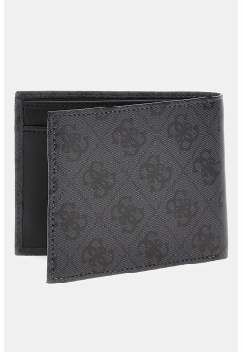 GUESS Кожен портфейл Milano с двойно прегъване и лого - Черен/Въглен сиво - Pepit.bg
